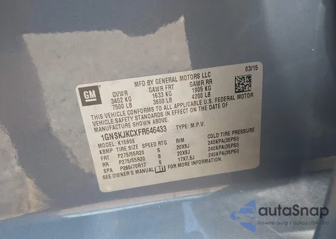 2015 Chevrolet Suburban Lt z USA, uszkodzony, nr VIN 1GNSKJKCXFR646433